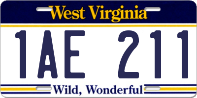 WV license plate 1AE211