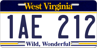 WV license plate 1AE212