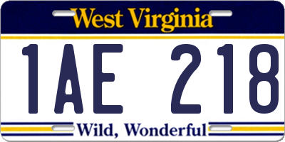 WV license plate 1AE218
