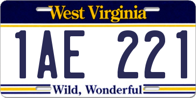 WV license plate 1AE221