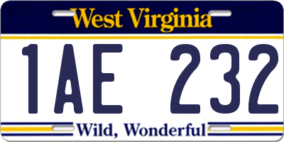 WV license plate 1AE232