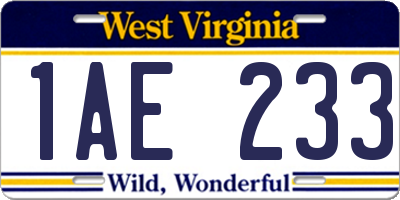 WV license plate 1AE233