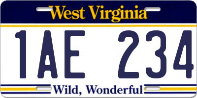 WV license plate 1AE234