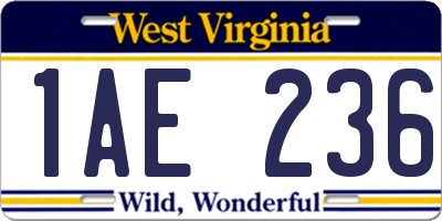 WV license plate 1AE236