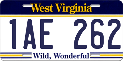 WV license plate 1AE262