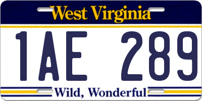 WV license plate 1AE289