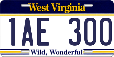 WV license plate 1AE300