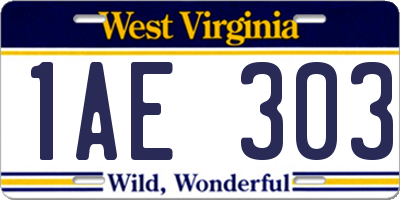 WV license plate 1AE303