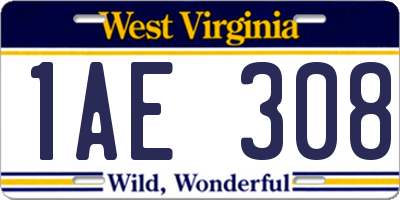 WV license plate 1AE308