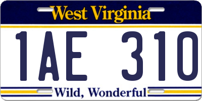 WV license plate 1AE310