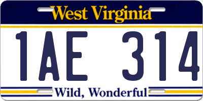 WV license plate 1AE314