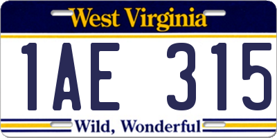 WV license plate 1AE315