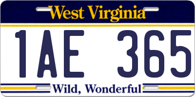 WV license plate 1AE365