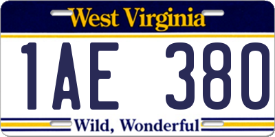 WV license plate 1AE380