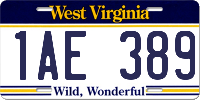 WV license plate 1AE389