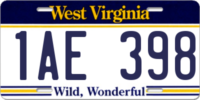 WV license plate 1AE398