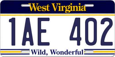 WV license plate 1AE402