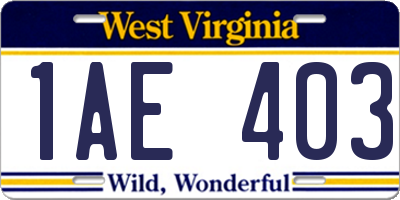 WV license plate 1AE403