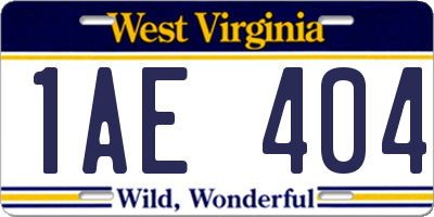 WV license plate 1AE404