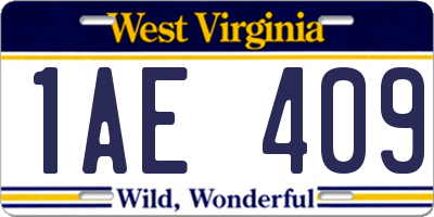 WV license plate 1AE409