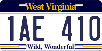 WV license plate 1AE410