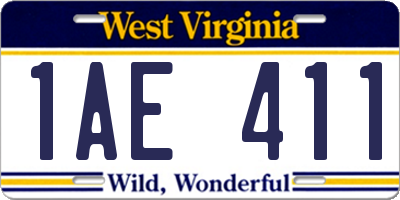 WV license plate 1AE411