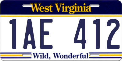 WV license plate 1AE412