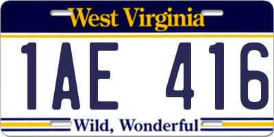 WV license plate 1AE416