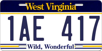 WV license plate 1AE417