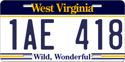 WV license plate 1AE418