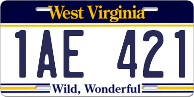 WV license plate 1AE421