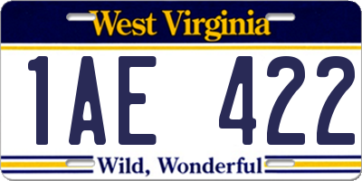 WV license plate 1AE422