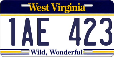 WV license plate 1AE423