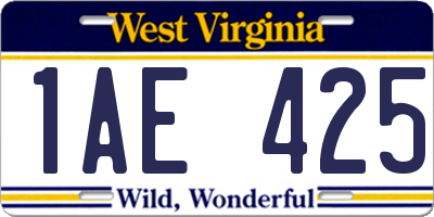 WV license plate 1AE425