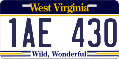 WV license plate 1AE430