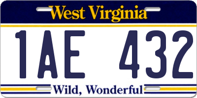 WV license plate 1AE432