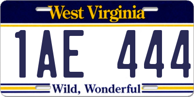 WV license plate 1AE444