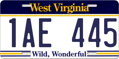 WV license plate 1AE445