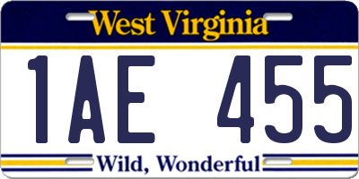 WV license plate 1AE455