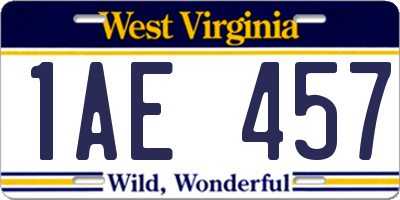 WV license plate 1AE457