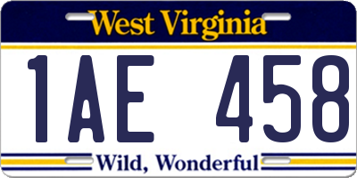 WV license plate 1AE458