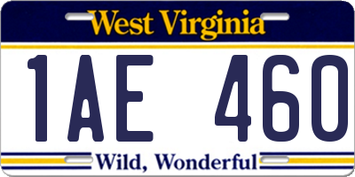 WV license plate 1AE460