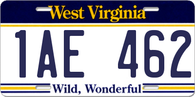 WV license plate 1AE462