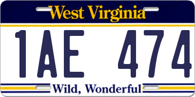 WV license plate 1AE474