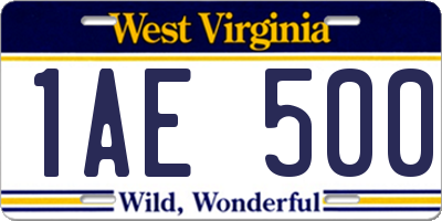 WV license plate 1AE500