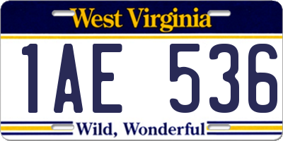 WV license plate 1AE536