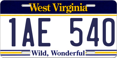 WV license plate 1AE540
