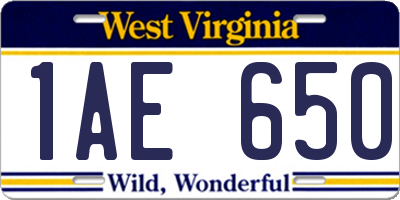 WV license plate 1AE650