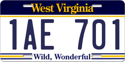 WV license plate 1AE701