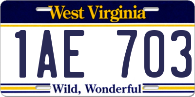 WV license plate 1AE703